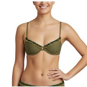 Something Navy Daffodil Ruffle Underwire Bikini Top Olive Women M NWT